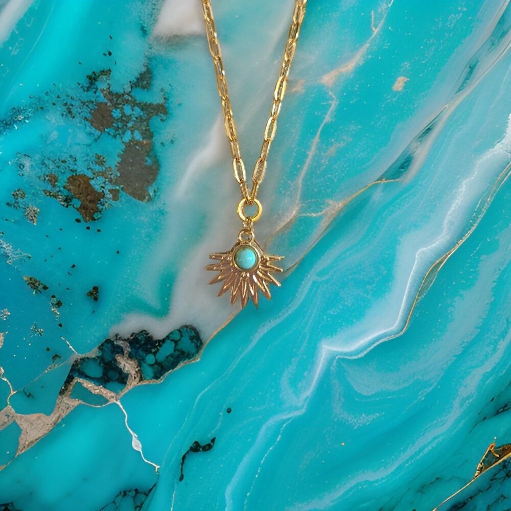 Golden points w turquoise gold link Necklace